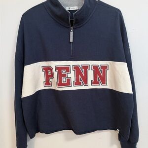 University of Pennsylvania PENN 1/4 zip Navy and White Men's Sweatshirt Large
